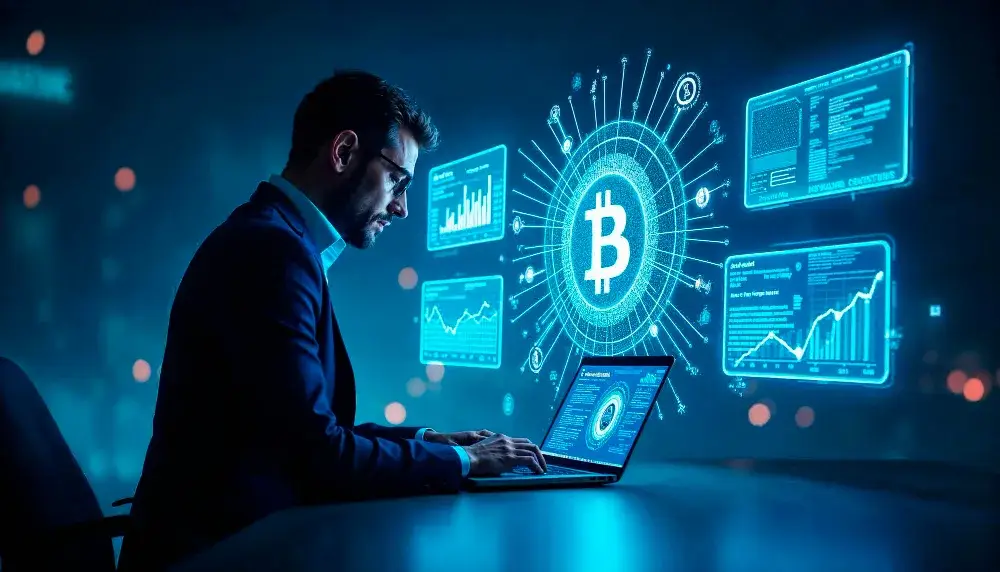 Pessoa calculando impostos sobre criptomoedas no laptop